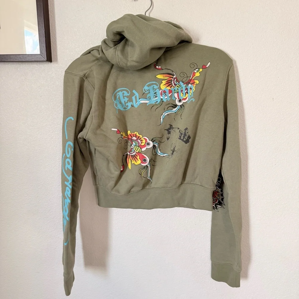 Ed Hardy Butterfly & Rose Crop Girls Hoodie Size Largre - Picture 9 of 10